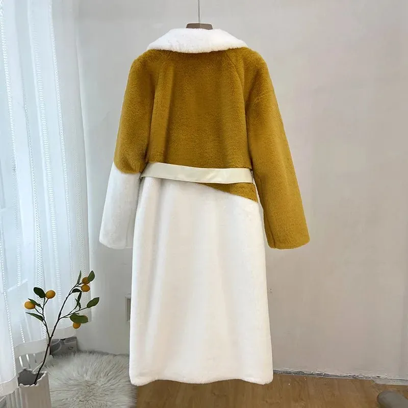 Pre Order:  Coffee and Cream Furry Belted Coat