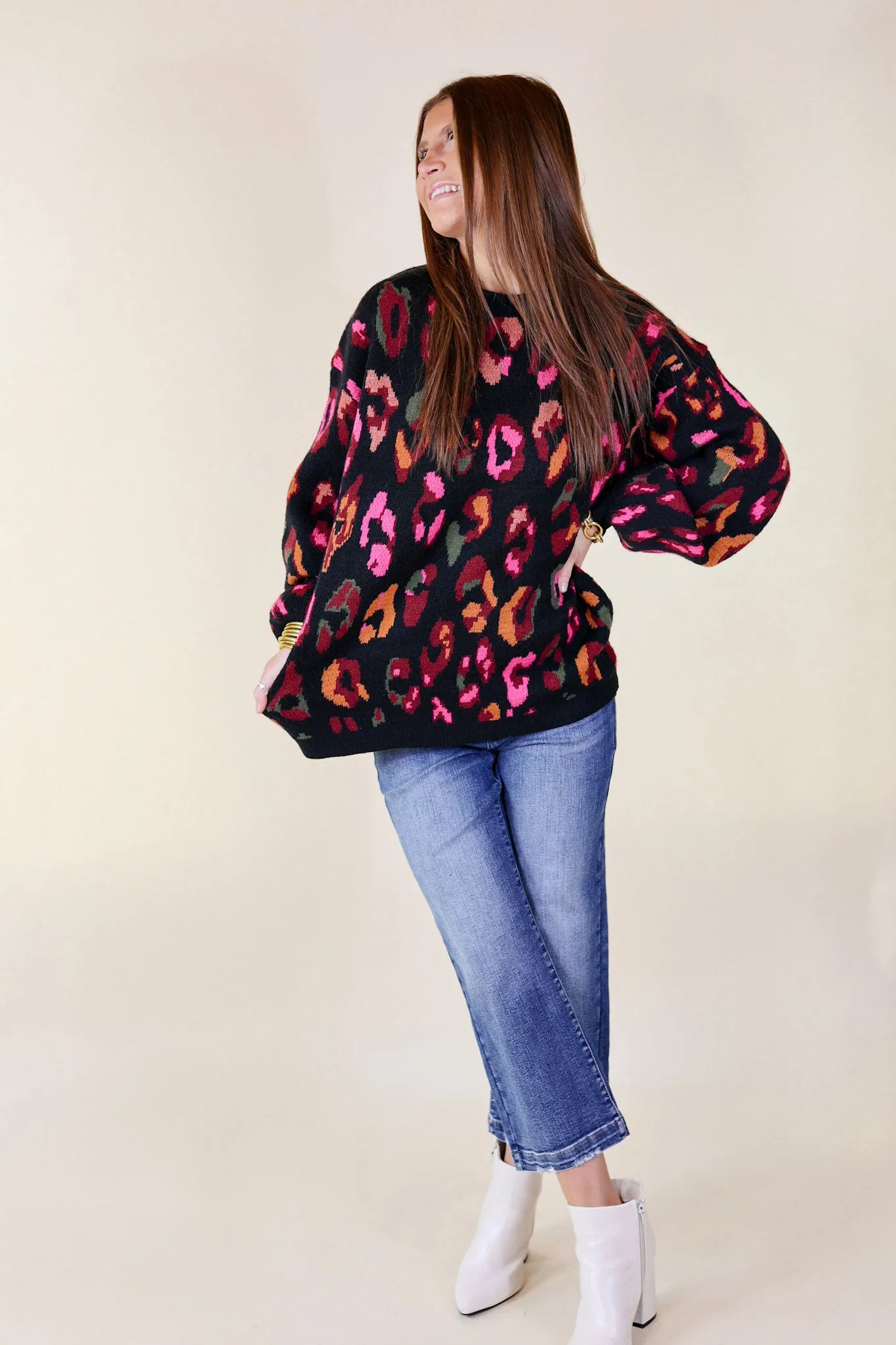 Props To You Animal Print Long Sleeve Sweater in Black