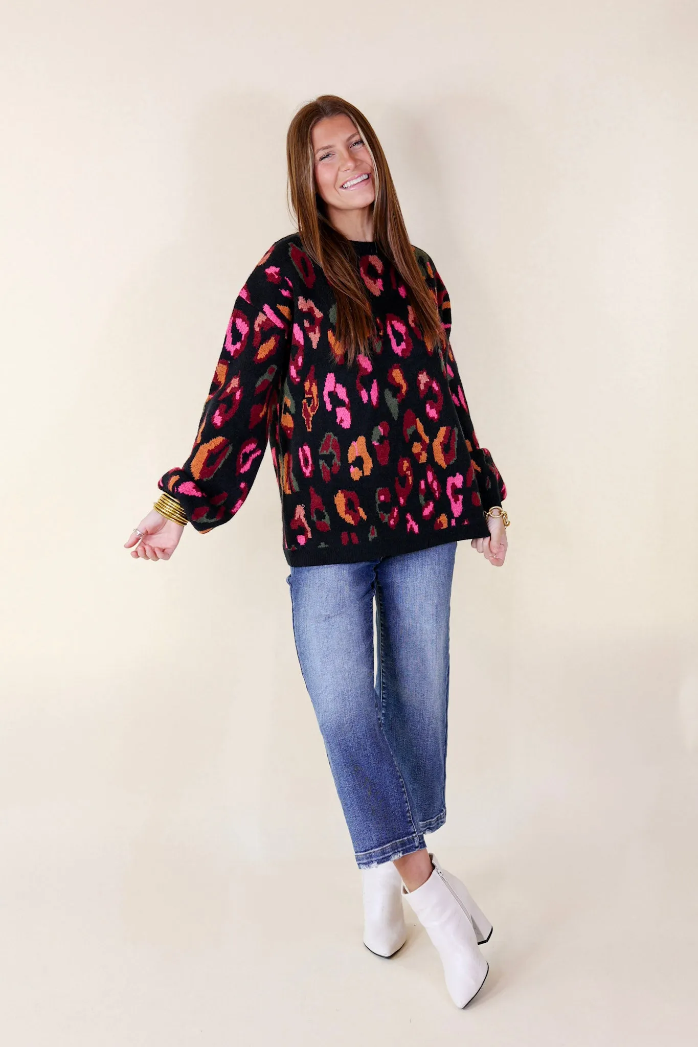 Props To You Animal Print Long Sleeve Sweater in Black