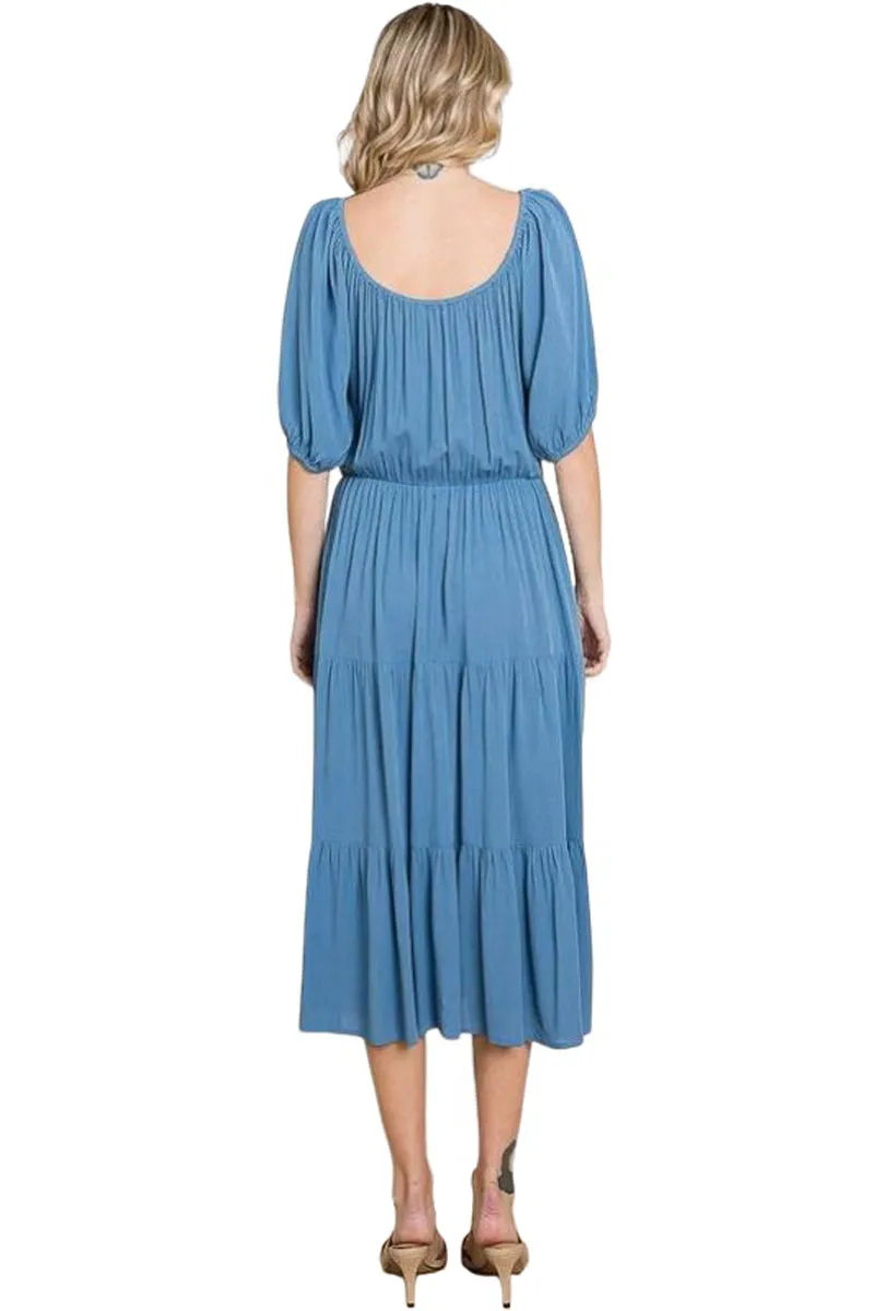 Puff Sleeve Tiered Midi Dress Plus Size