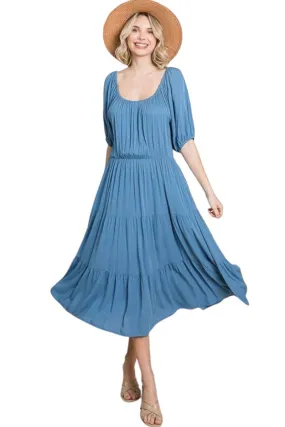 Puff Sleeve Tiered Midi Dress Plus Size