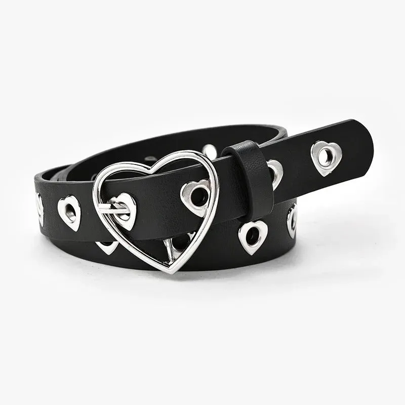 Punk Style Adjustable Love Heart Buckle Belt