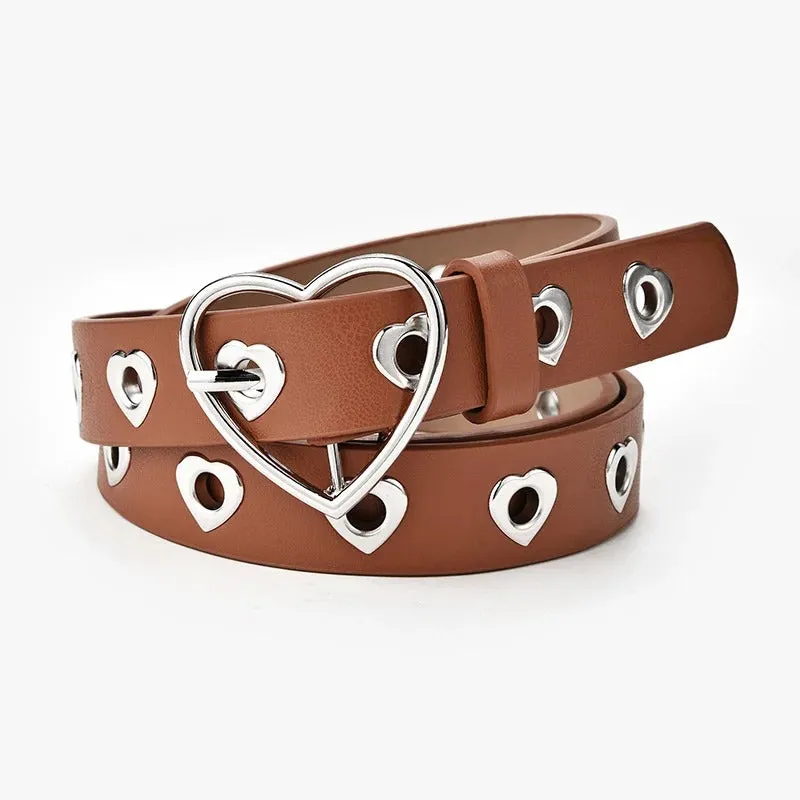 Punk Style Adjustable Love Heart Buckle Belt