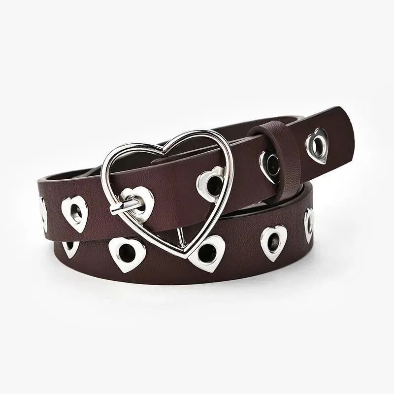 Punk Style Adjustable Love Heart Buckle Belt