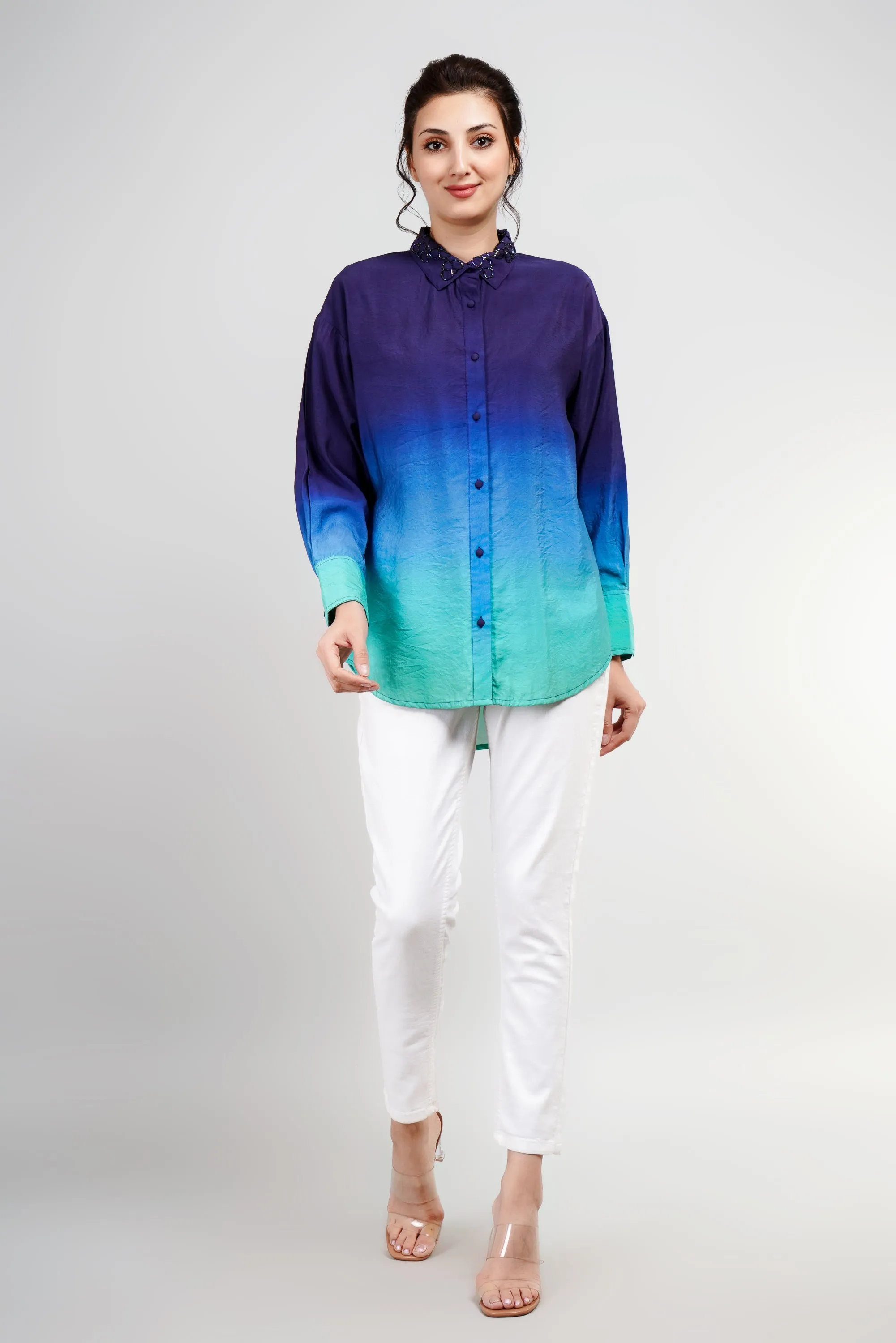 Purple Ombre-Dyed German Silk Shirt