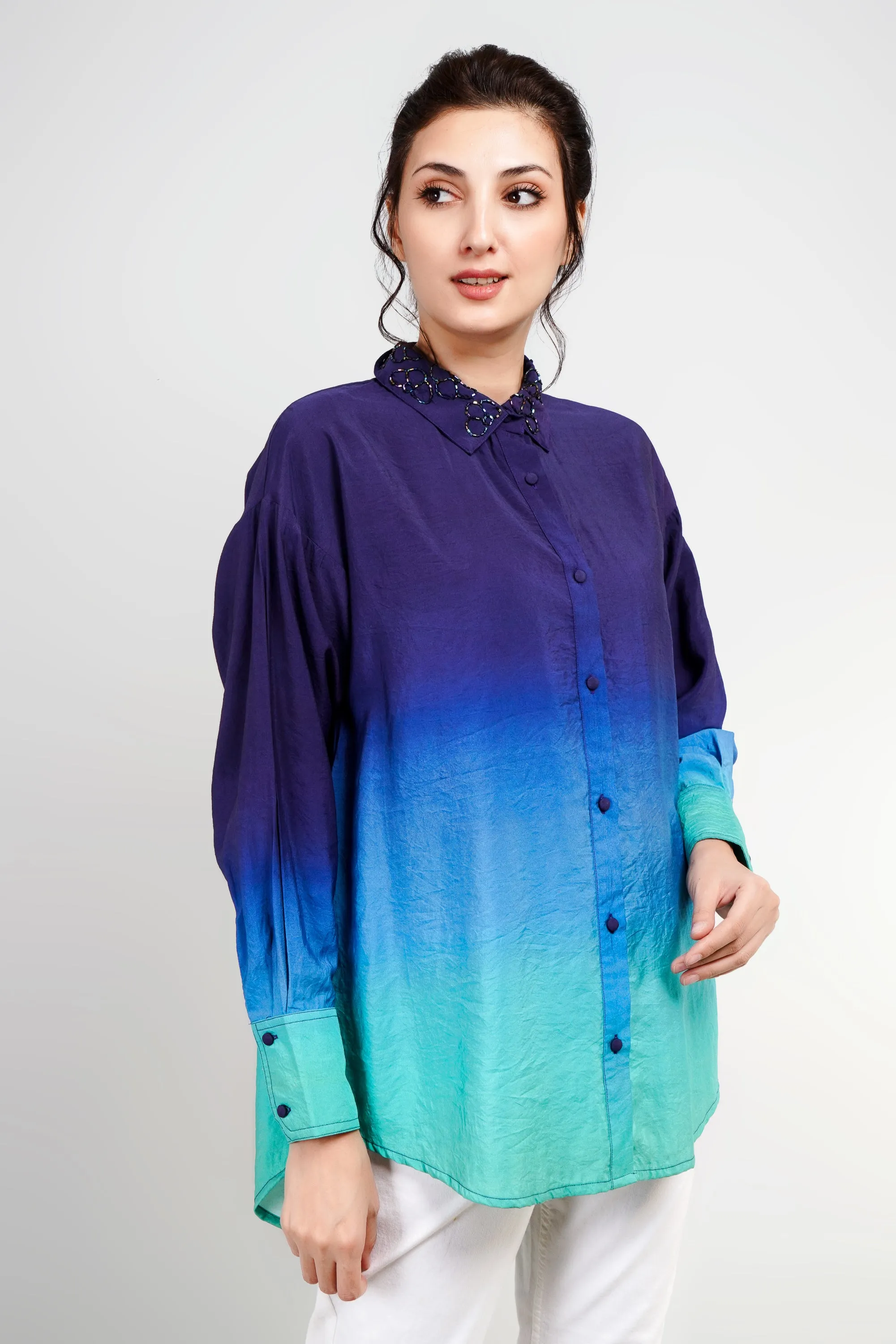 Purple Ombre-Dyed German Silk Shirt