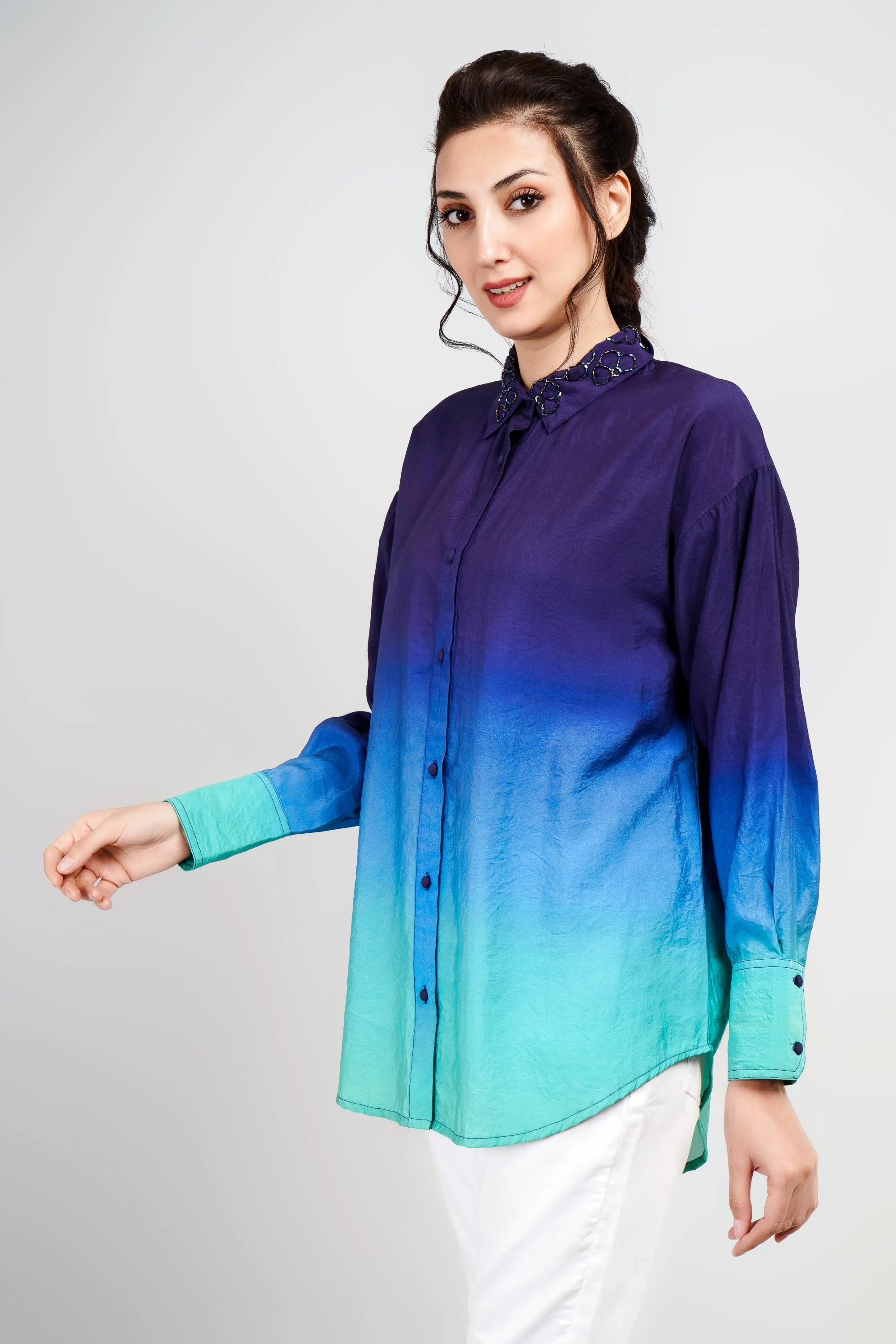 Purple Ombre-Dyed German Silk Shirt