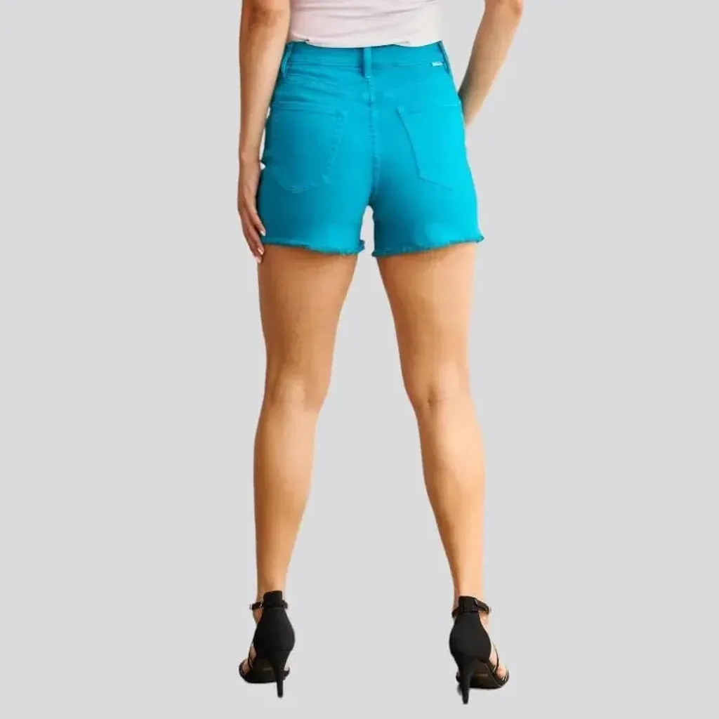 Raw-hem color jean shorts
 for women