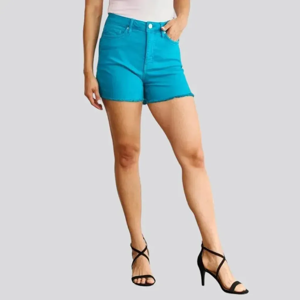 Raw-hem color jean shorts
 for women