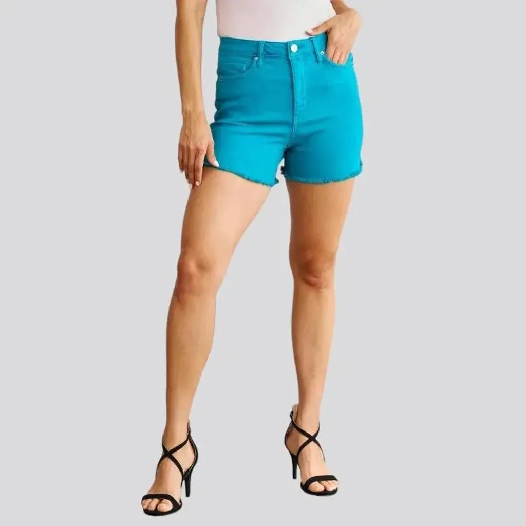 Raw-hem color jean shorts
 for women