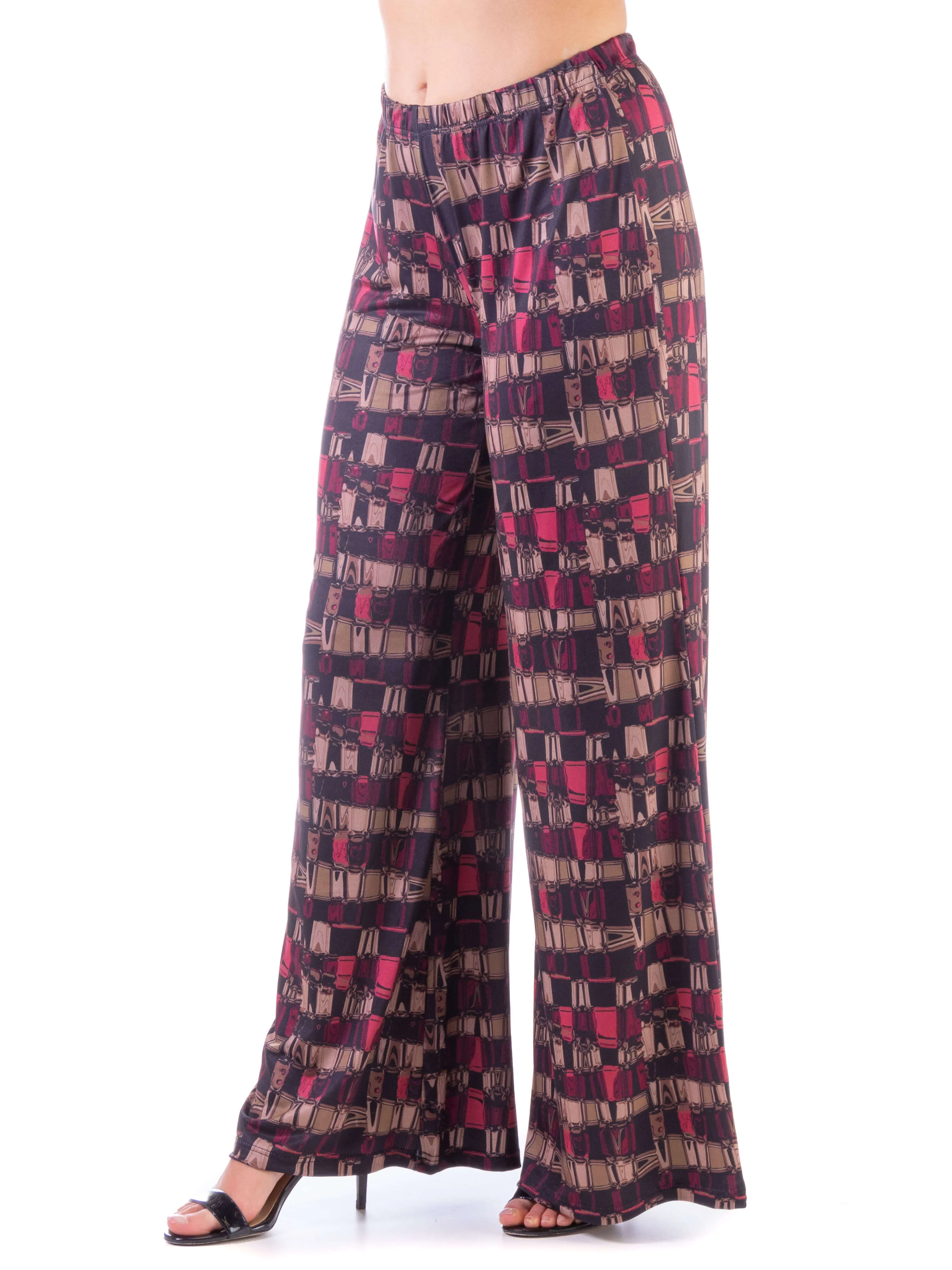 Red Print Elastic Waist Palazzo Pants