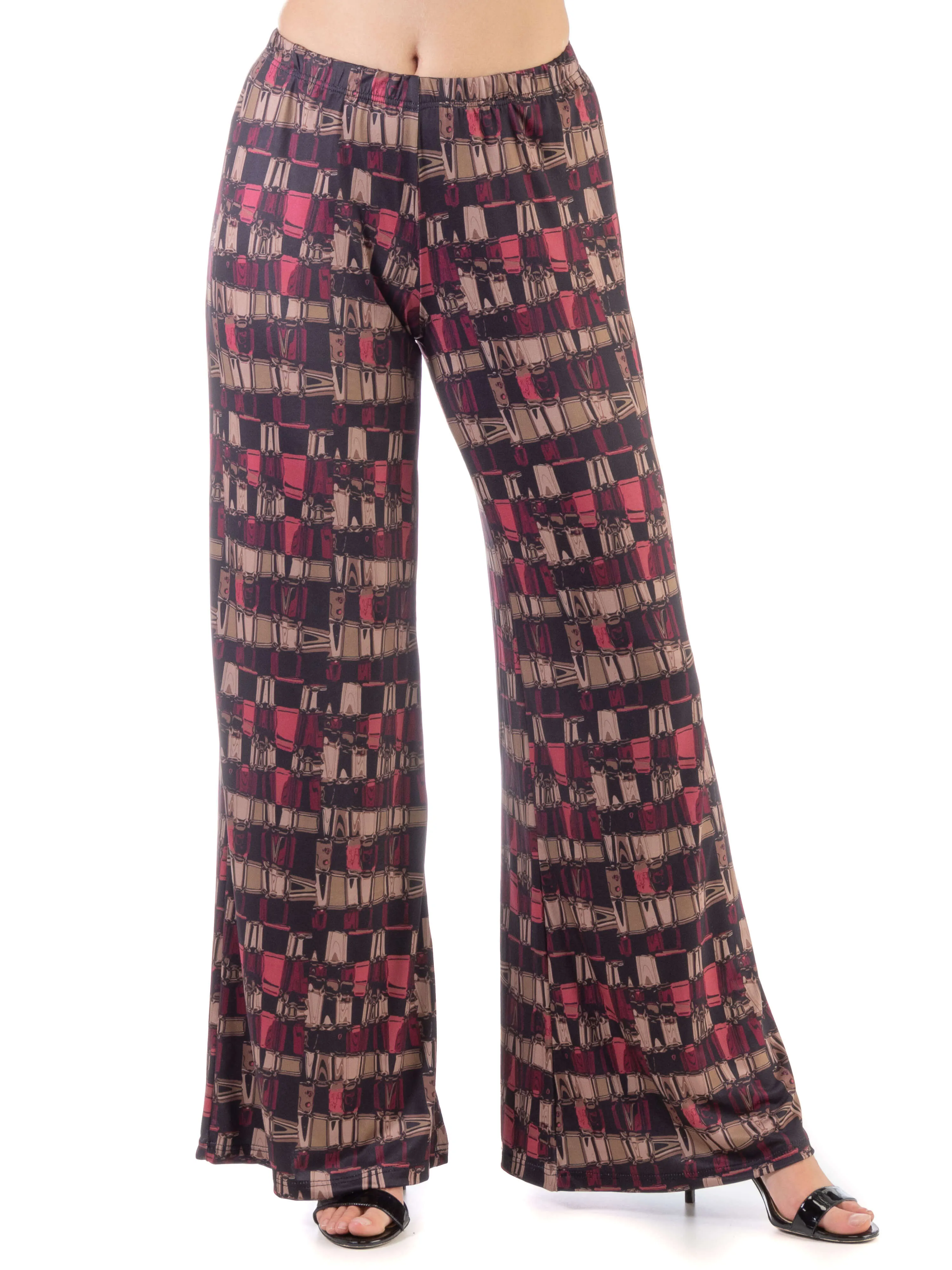 Red Print Elastic Waist Palazzo Pants