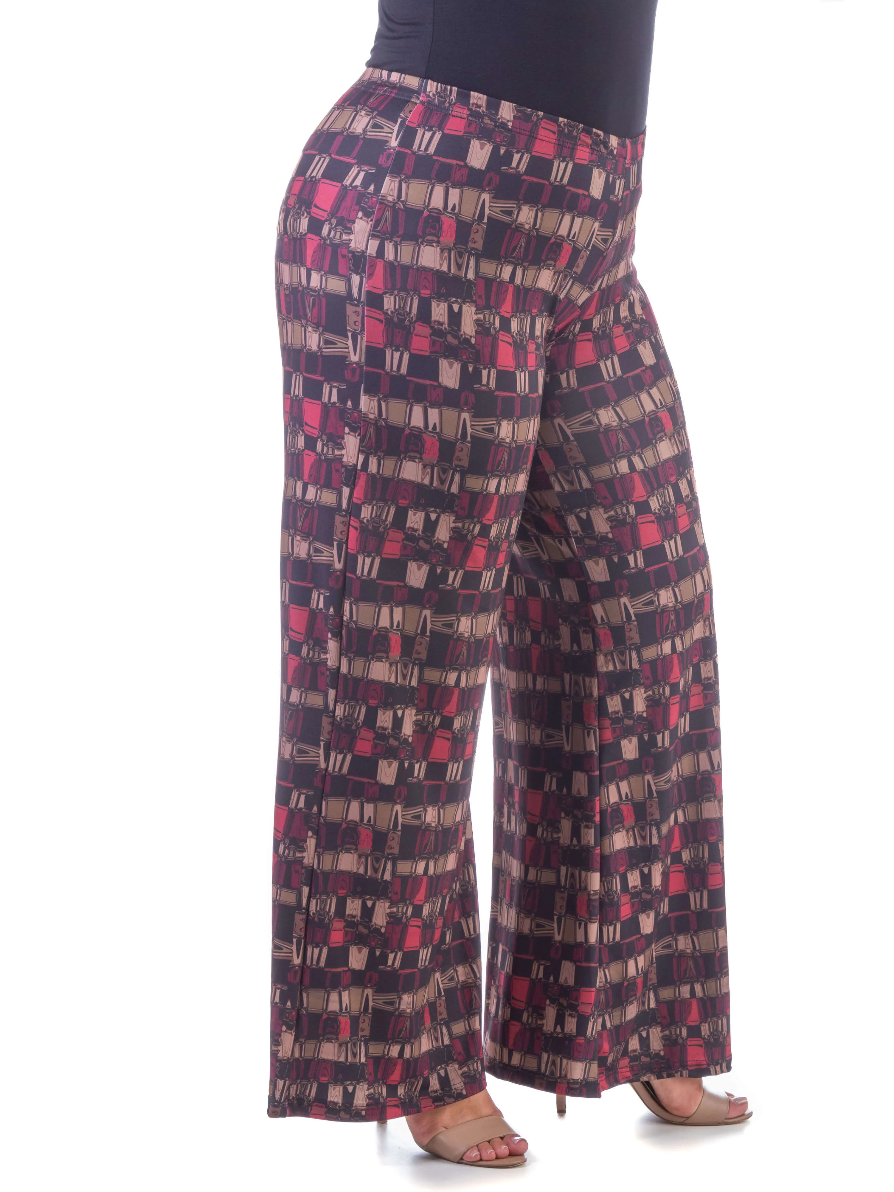 Red Print Elastic Waist Plus Size Palazzo Pants