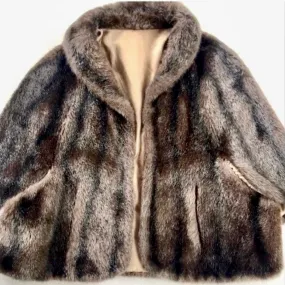 REGINA GLENARA GLENOIT Vintage Brown Black Faux Mink Fur Cape Coat