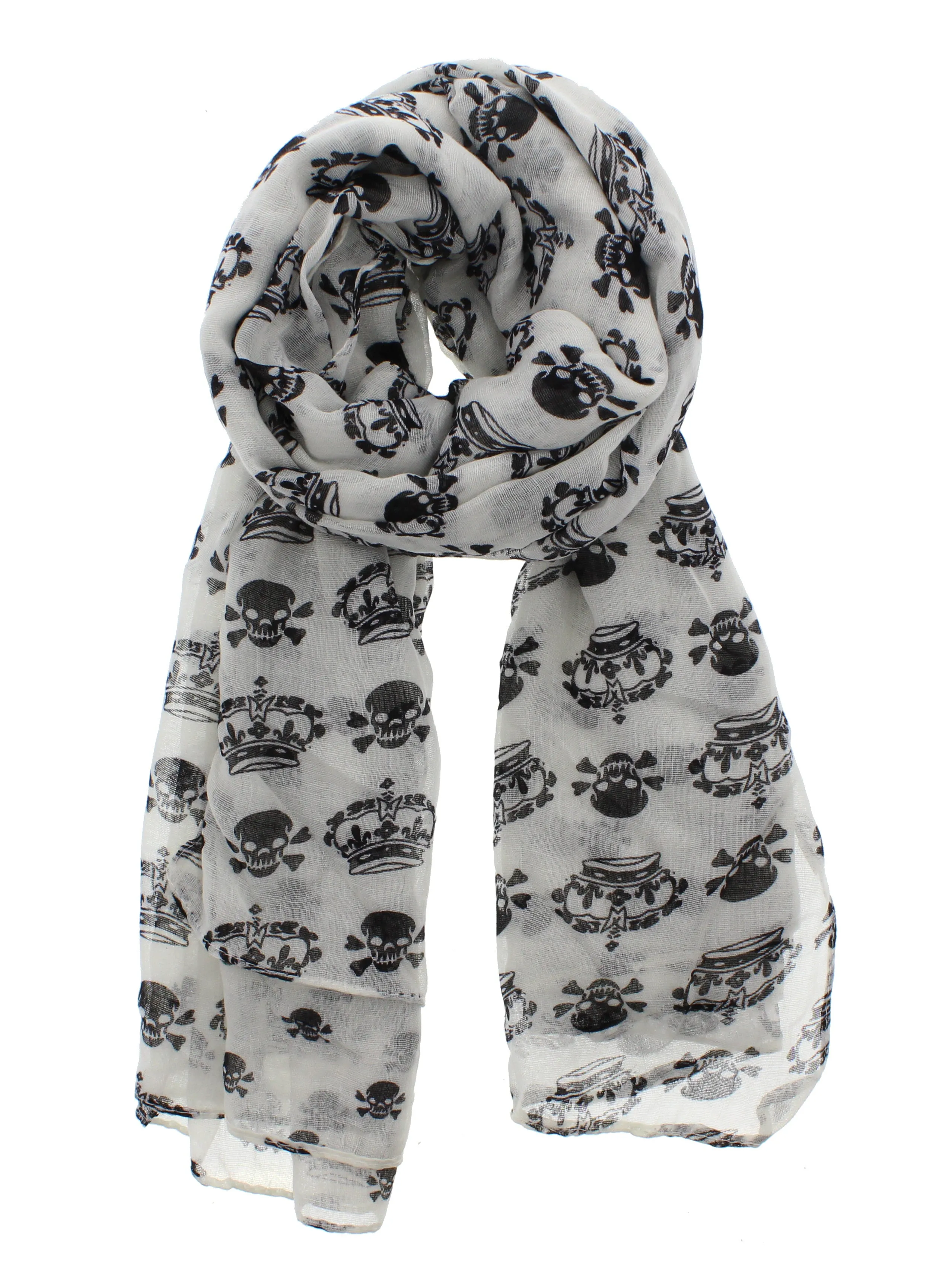 Reversible White Skull & Crown Print Scarf