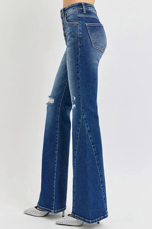 RISEN Distressed Button Fly Flare Jeans