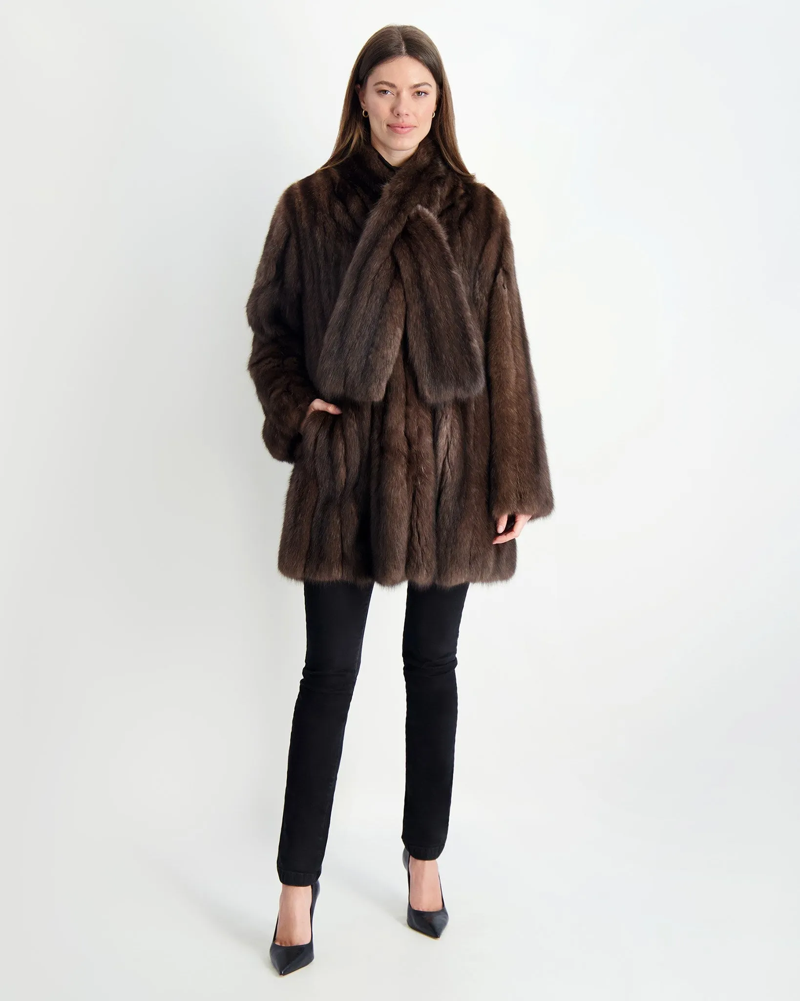 Sable Swing Coat with Scarf