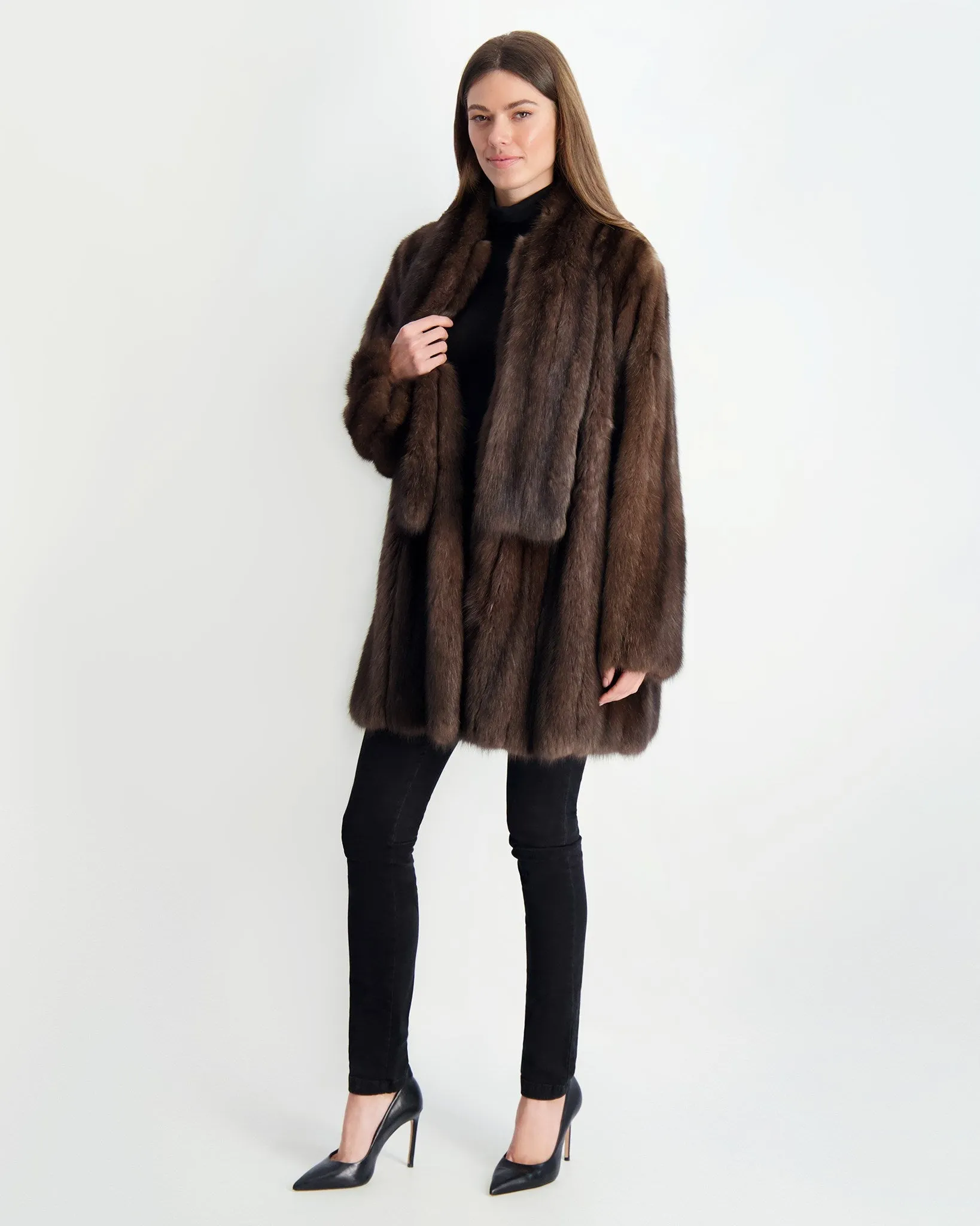 Sable Swing Coat with Scarf