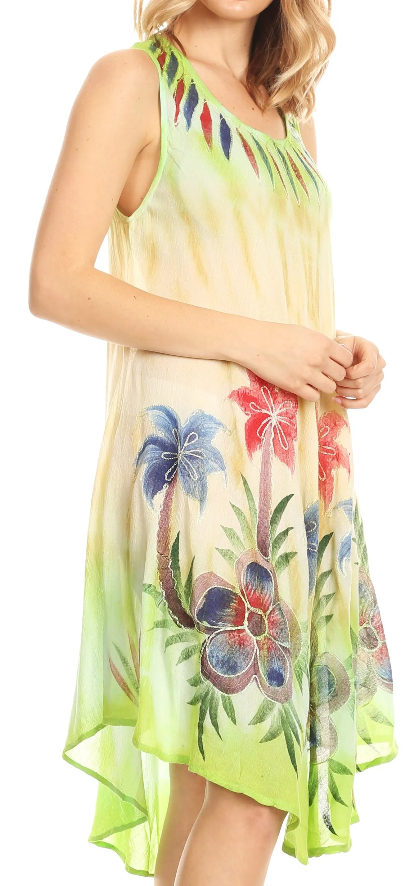 Sakkas Jimena Women's Tie Dye Sleeveless Caftan Dress Sundress Flare Floral Print