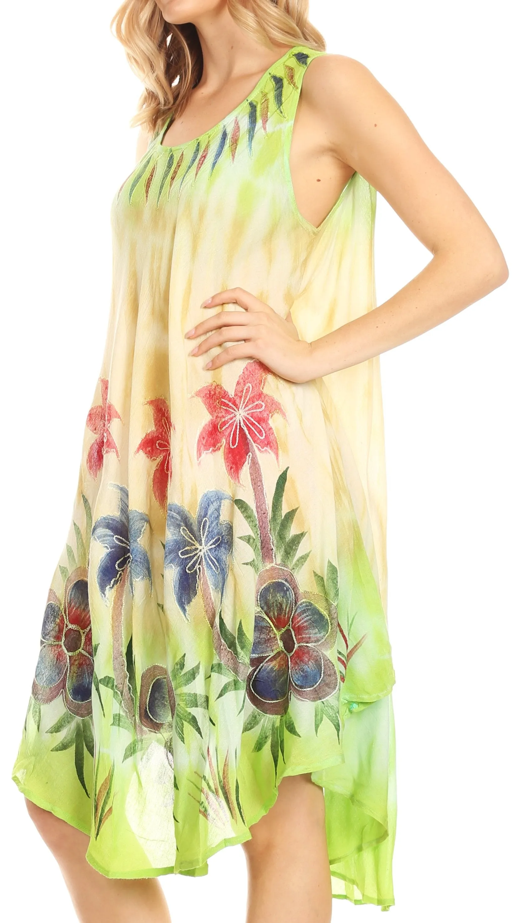 Sakkas Jimena Women's Tie Dye Sleeveless Caftan Dress Sundress Flare Floral Print