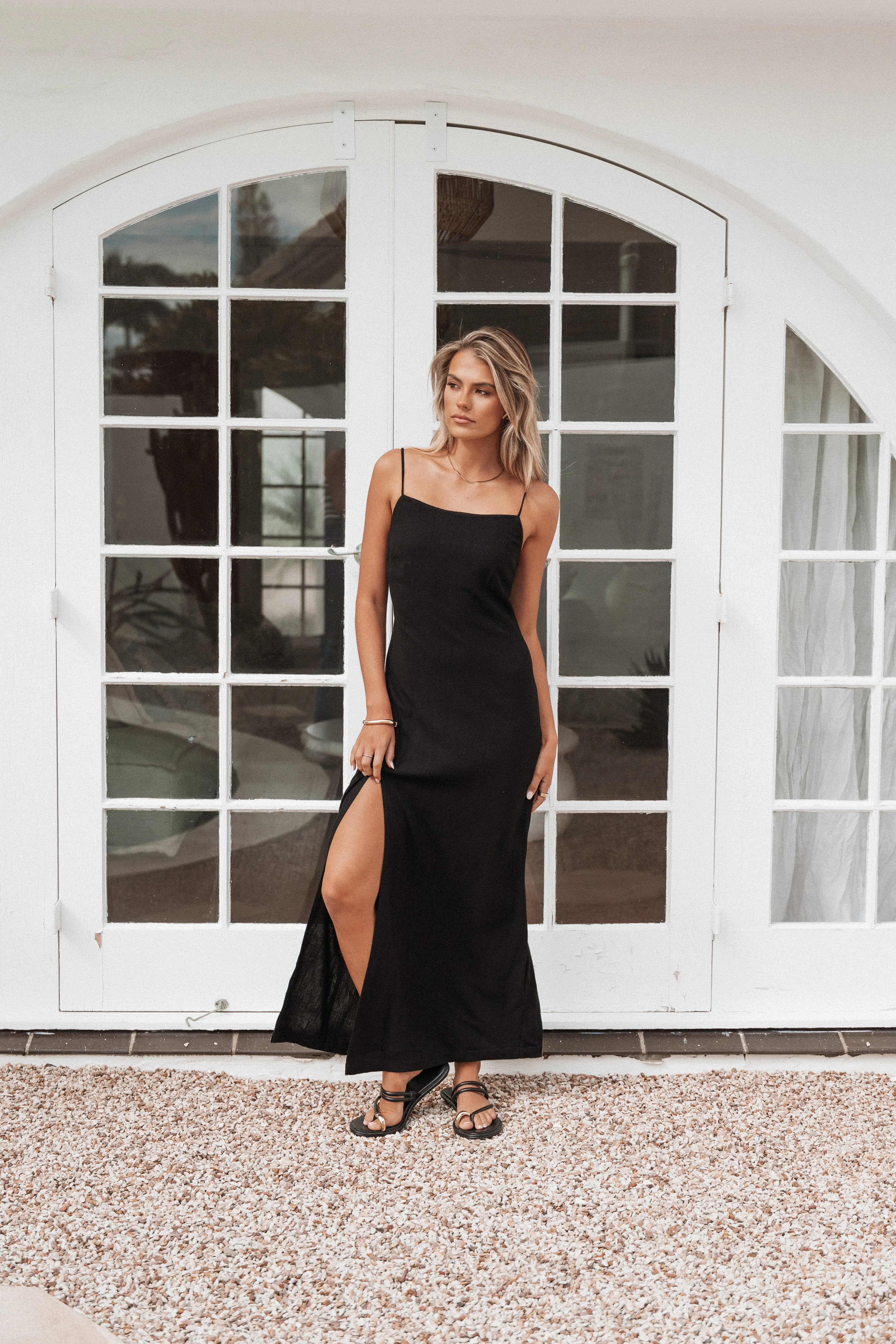 Sawyer Midi Slip Dress - Black