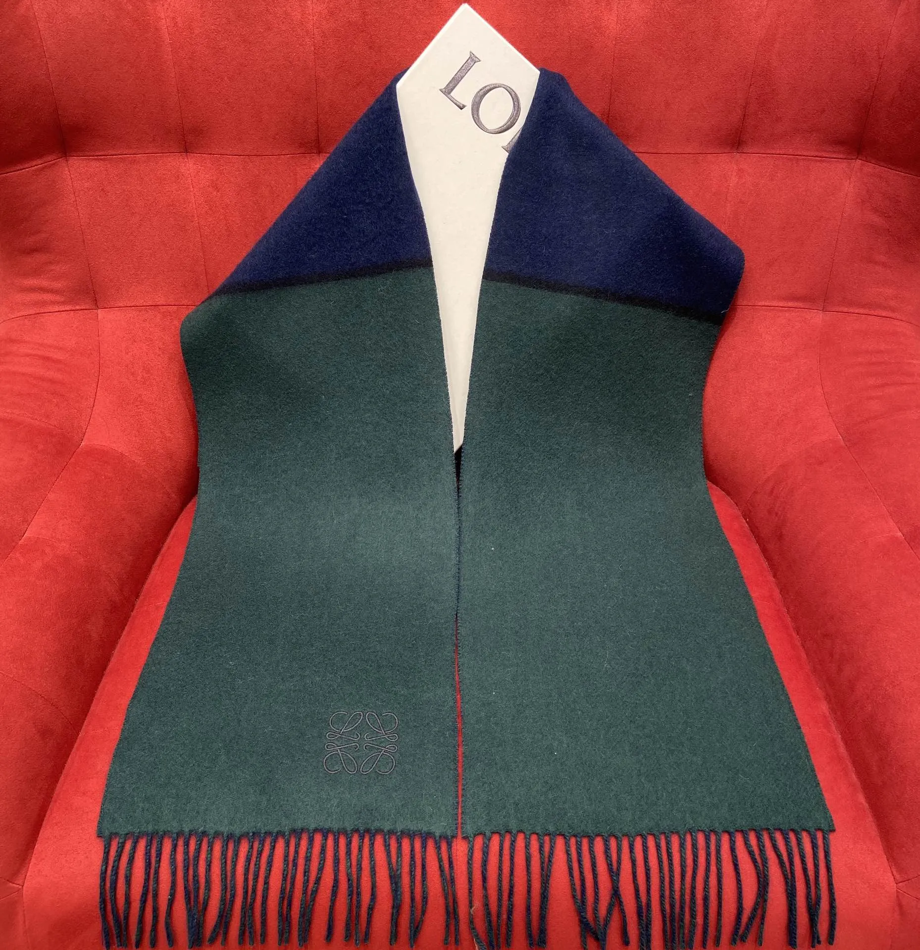 SCARF 180 CM IN GREEN FOREST MIX NAVY BLUE WOOL 410001