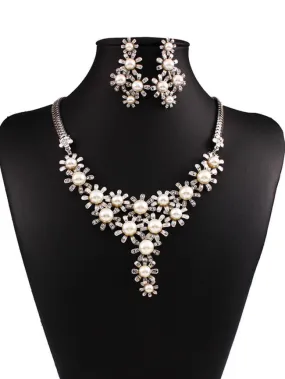 Shaped Pearl Necklace And Earring Luxurious Flower