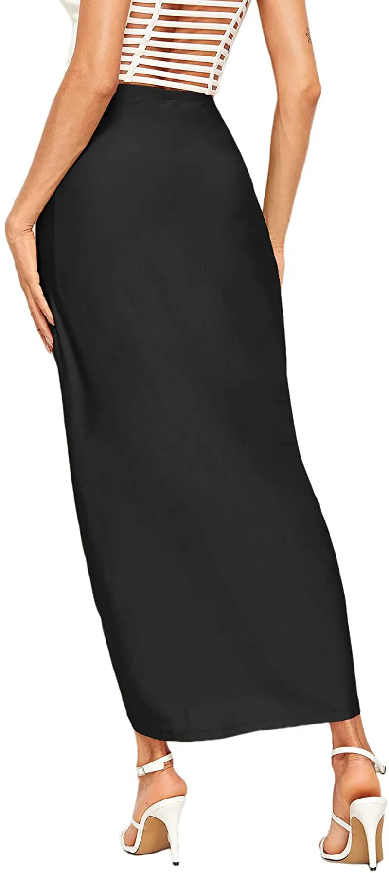 SheIn Women's Casual Slit Wrap Asymmetrical Elastic High Waist Maxi Draped Skirt