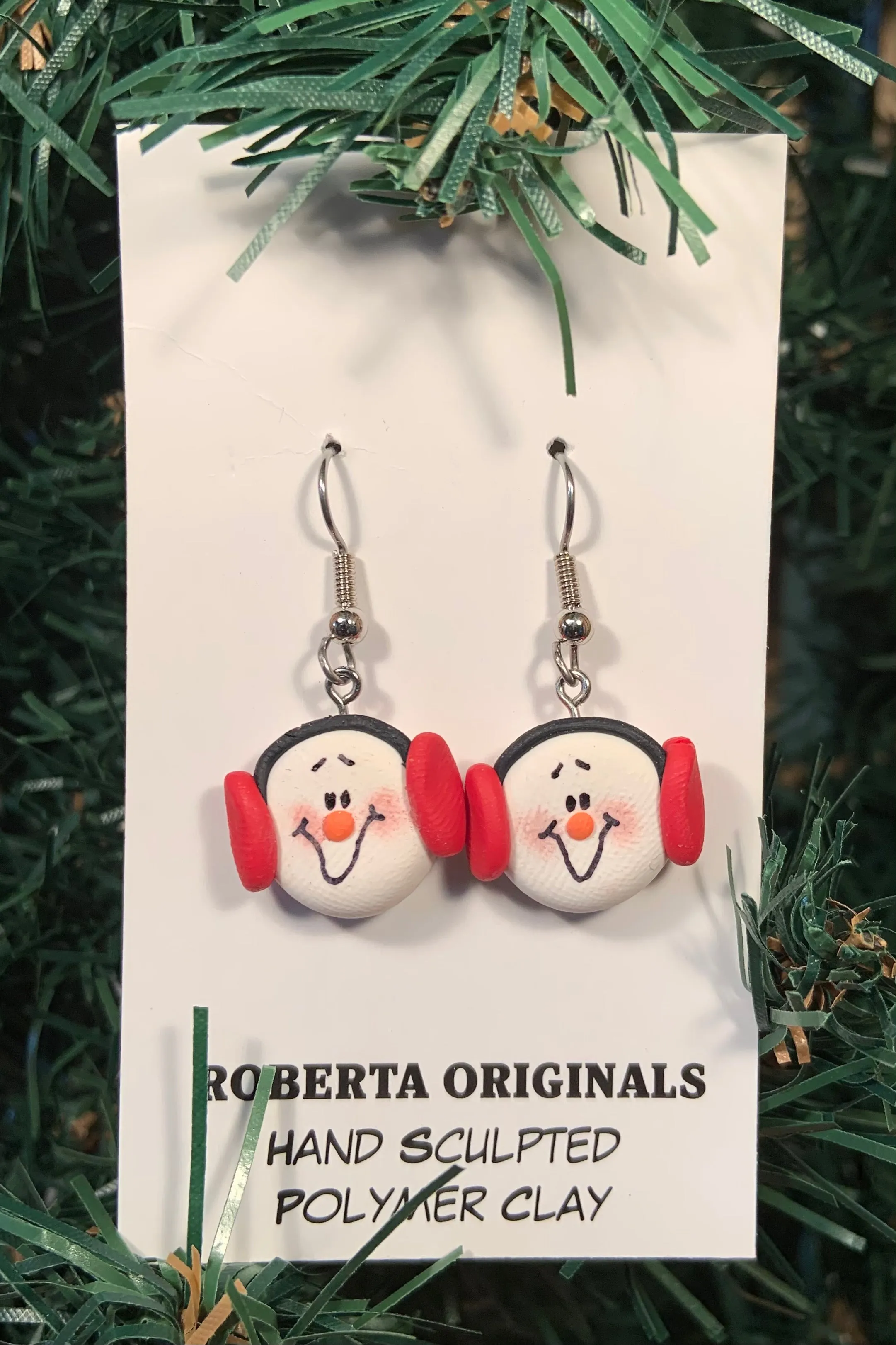 Snowman Earrings  - Blue, Pink or Red