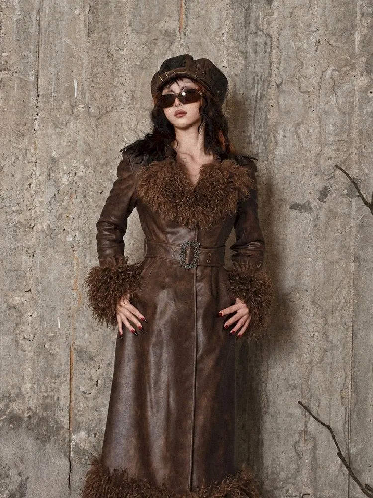 Steampunk Fur Leather Coat