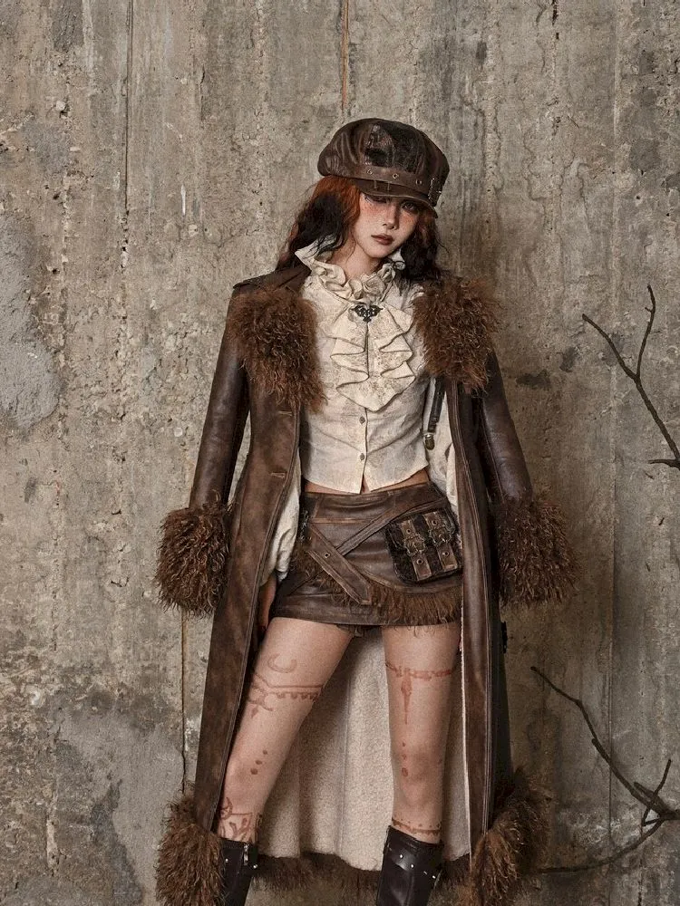 Steampunk Fur Leather Coat