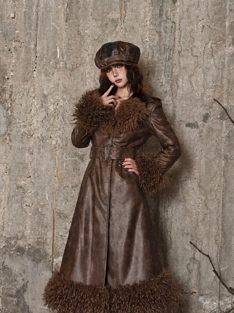 Steampunk Fur Leather Coat