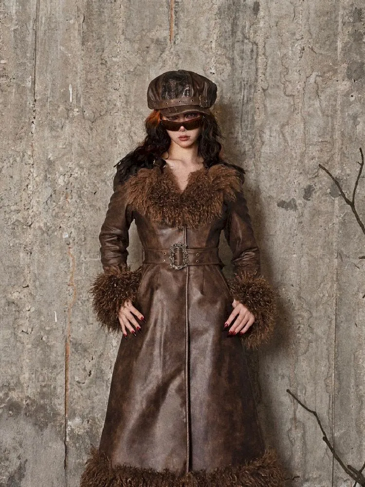 Steampunk Fur Leather Coat