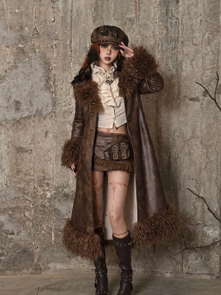 Steampunk Fur Leather Coat