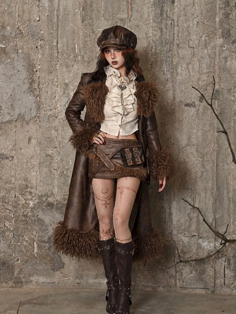 Steampunk Fur Leather Coat