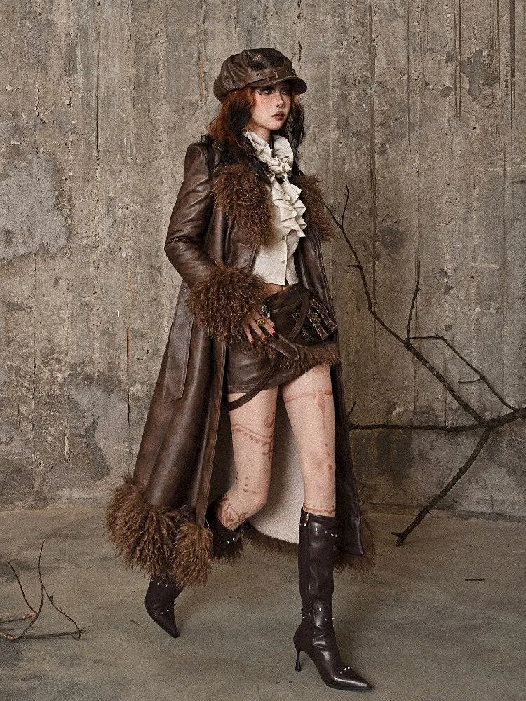 Steampunk Fur Leather Coat