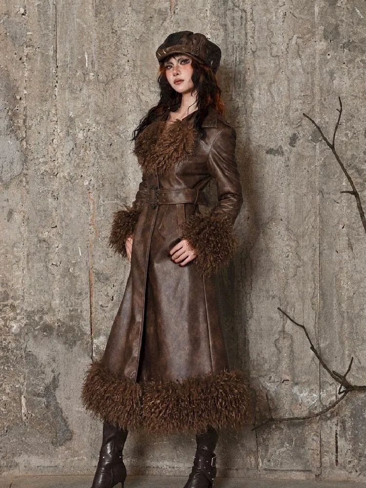 Steampunk Fur Leather Coat