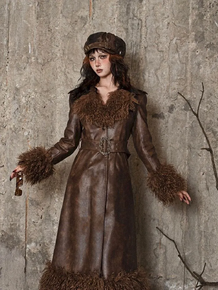 Steampunk Fur Leather Coat