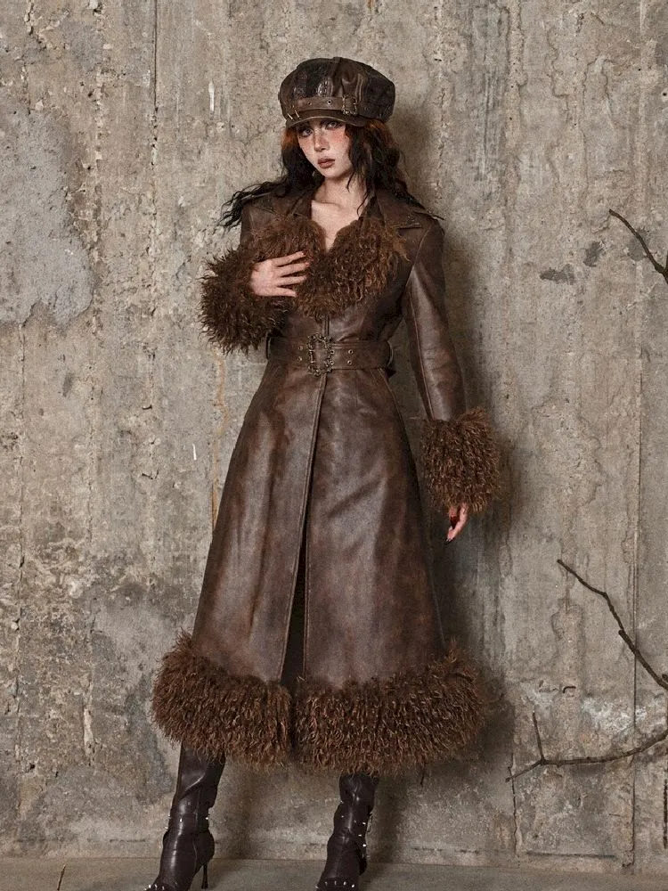 Steampunk Fur Leather Coat