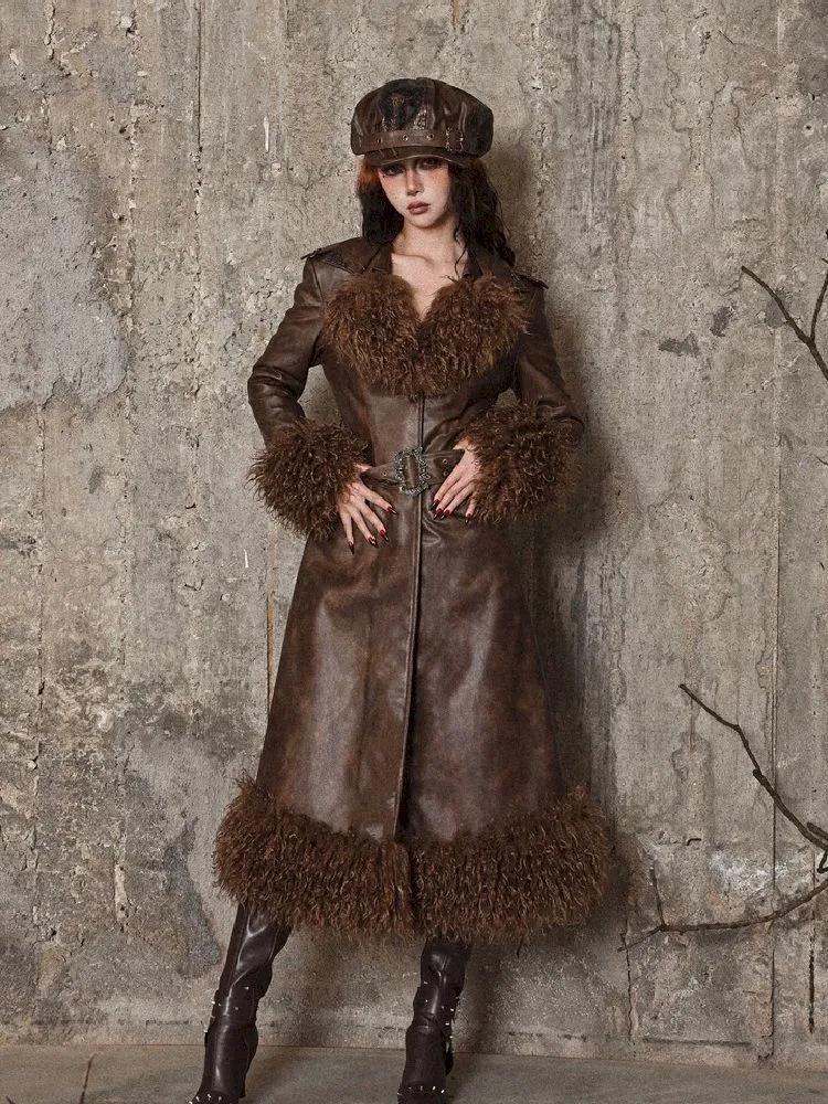 Steampunk Fur Leather Coat