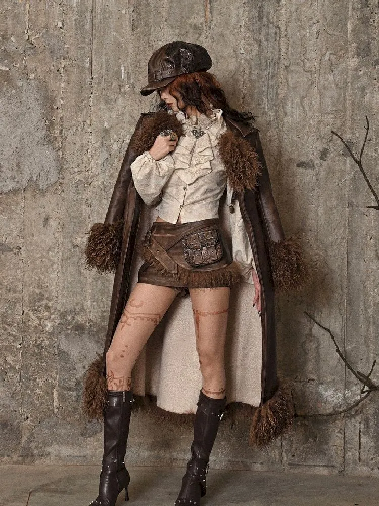 Steampunk Fur Leather Coat