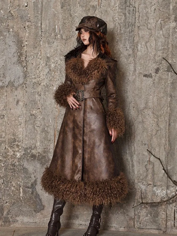 Steampunk Fur Leather Coat