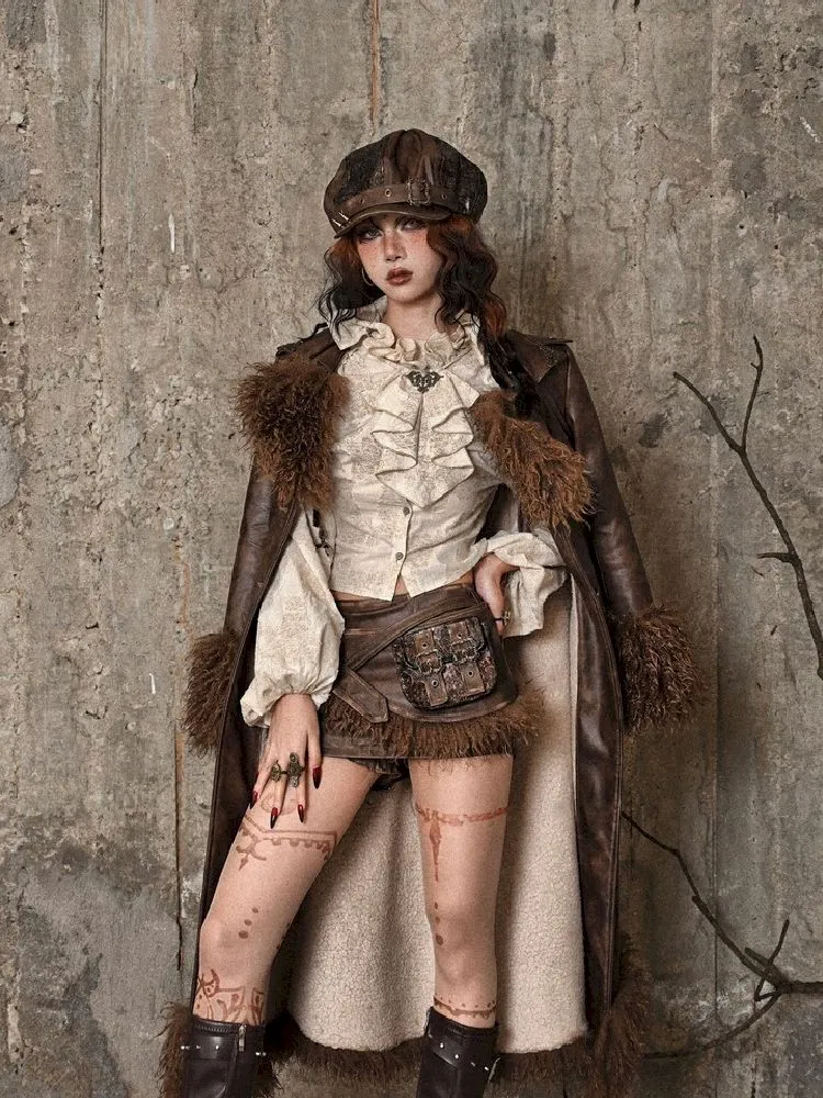 Steampunk Fur Leather Coat