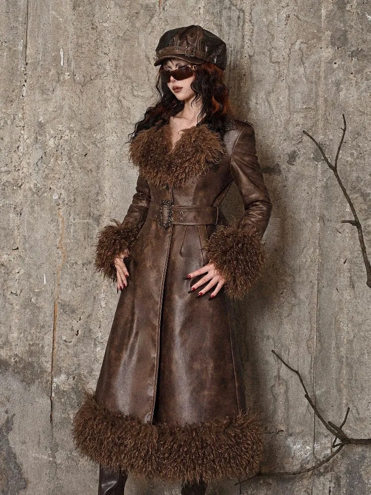 Steampunk Fur Leather Coat