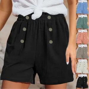 Straight Leg Casual Elastic Waist Sports Cotton Shorts