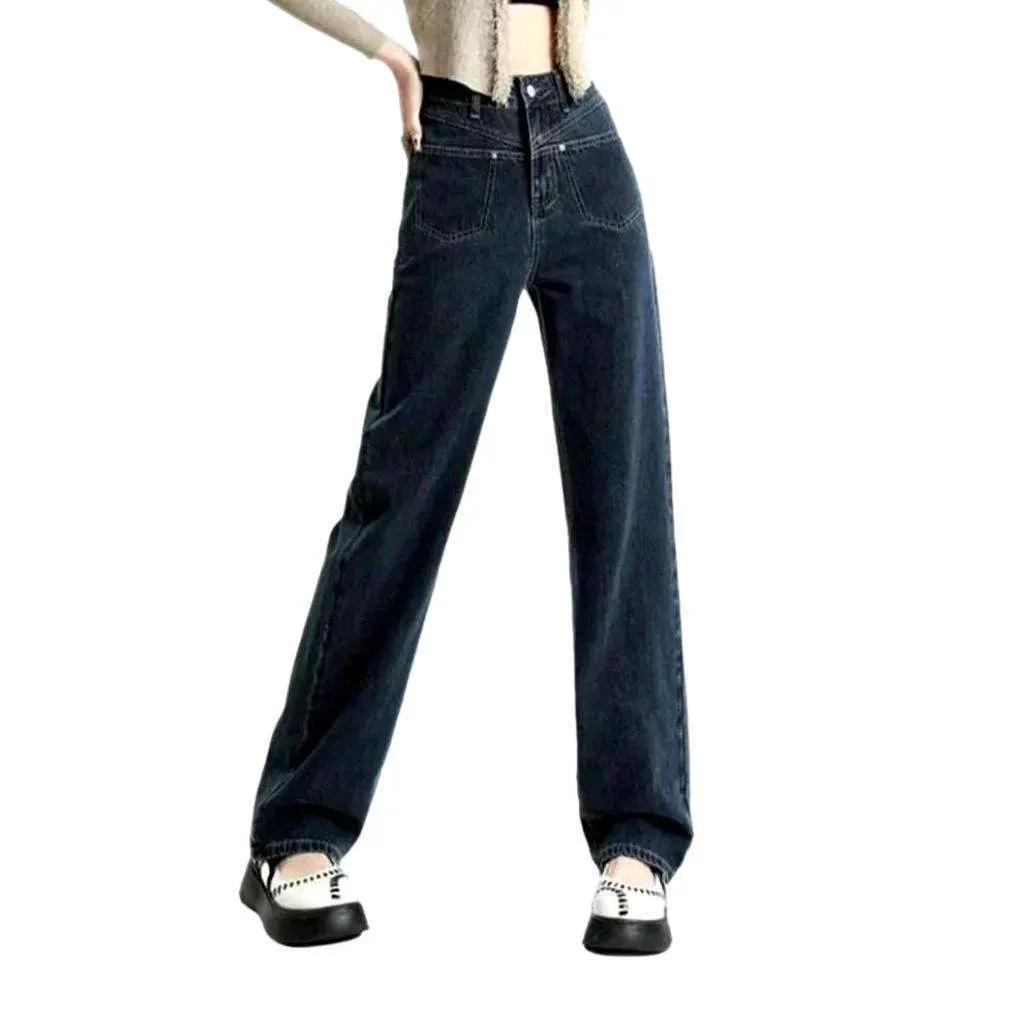 Straight pocket retro women's jeans