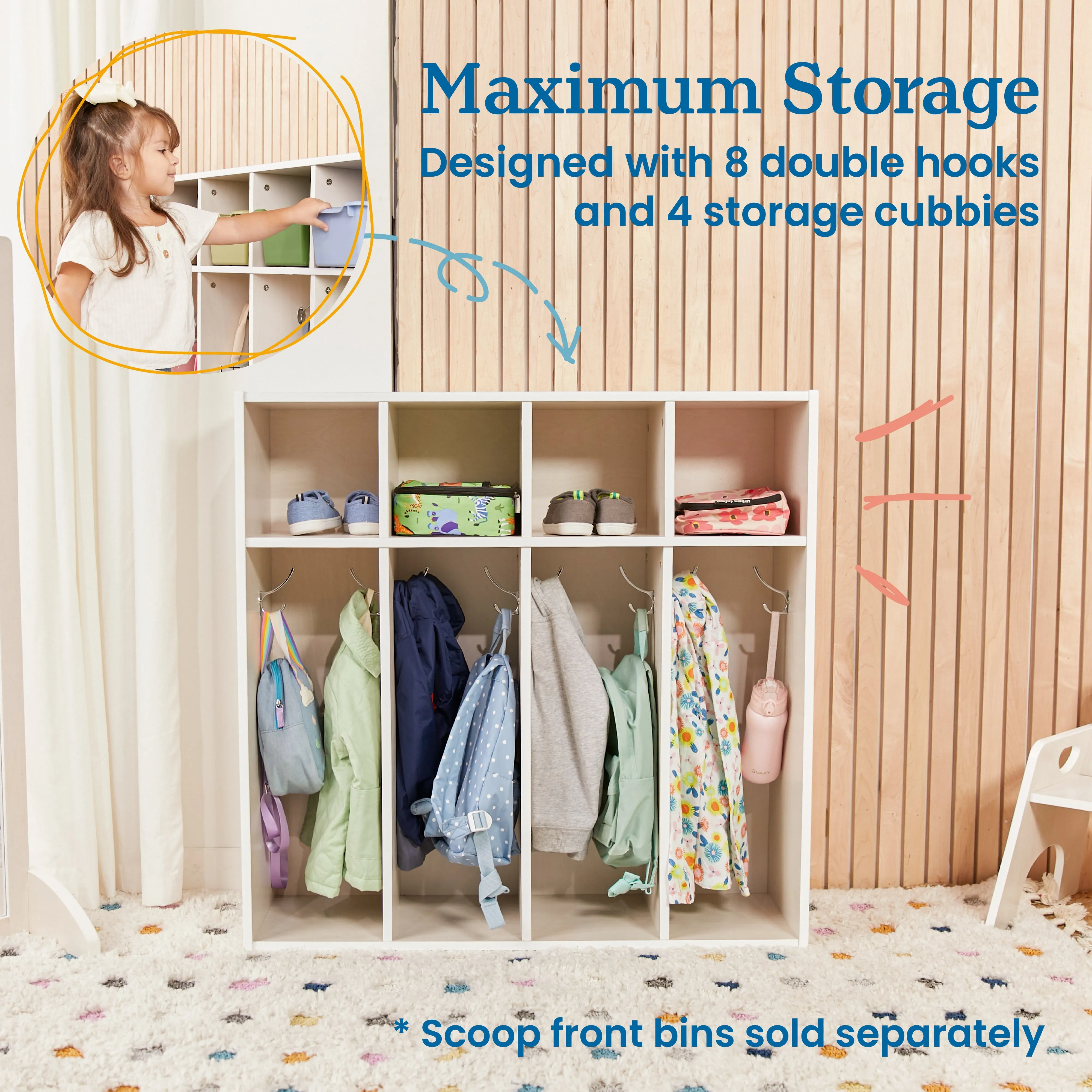 Streamline 4-Section Coat Locker, Toddler Size, Kids Furniture