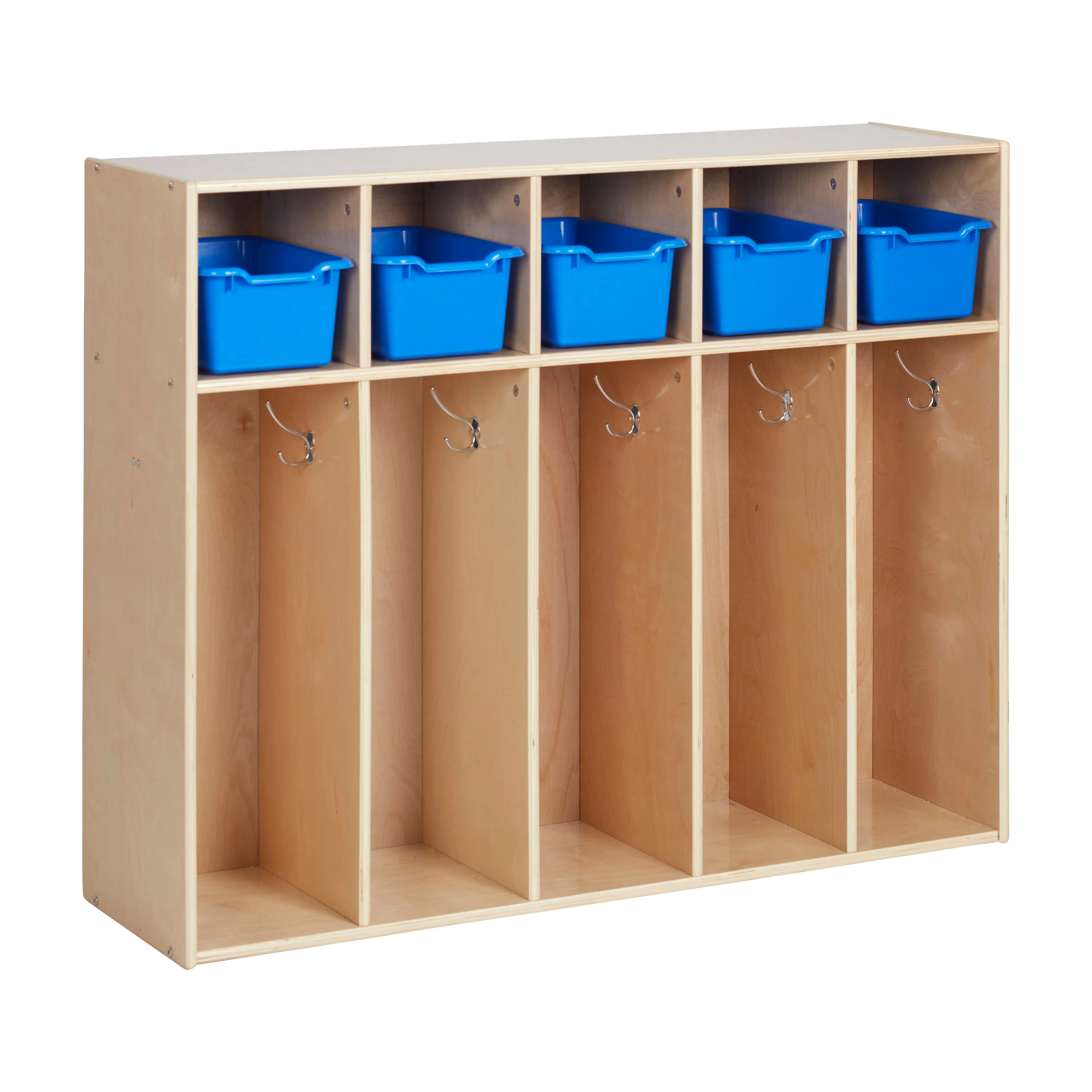 Streamline 5-Section Coat Locker with Scoop Front Storage Bins, Toddler Size, Natural