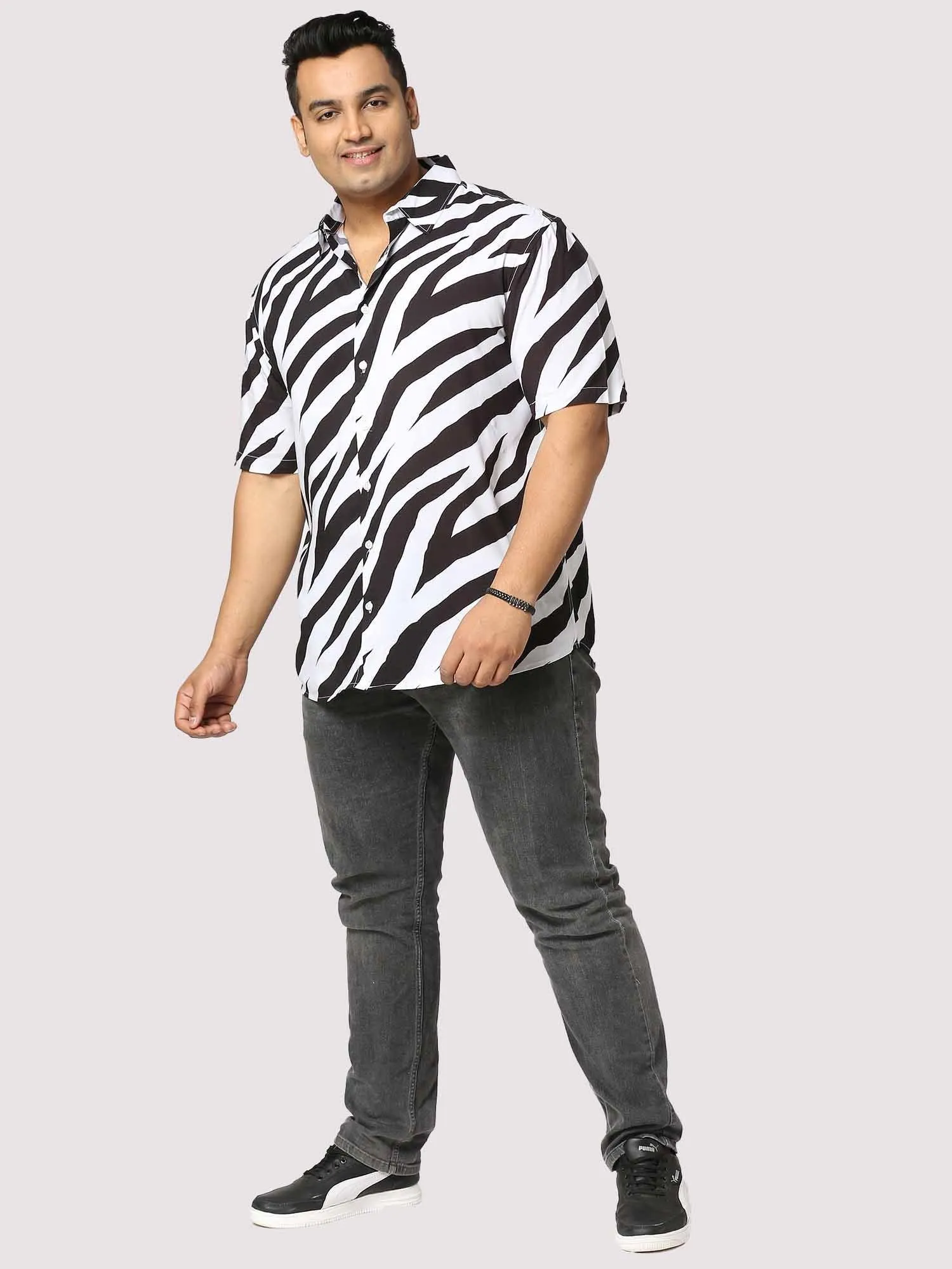 Stripe Digital Printed Half Shirt Men's Plus Size