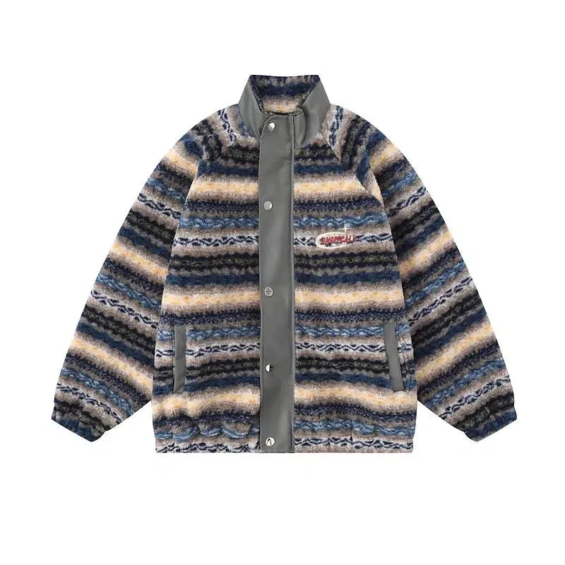 Stripe Faux Shearling Gradient Wool Jacket